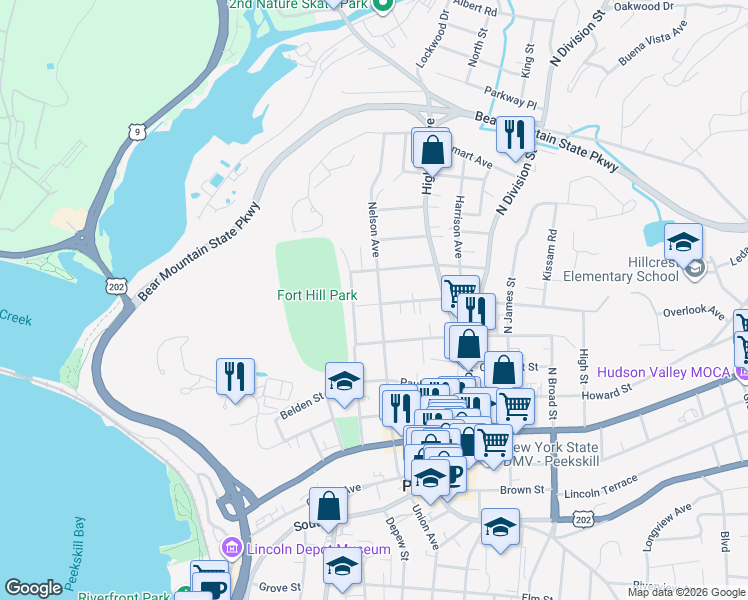 map of restaurants, bars, coffee shops, grocery stores, and more near 512 Nelson Avenue in Peekskill