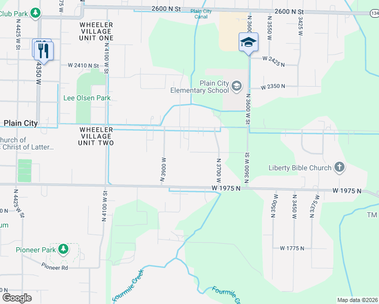 map of restaurants, bars, coffee shops, grocery stores, and more near West 2100 North in Plain City