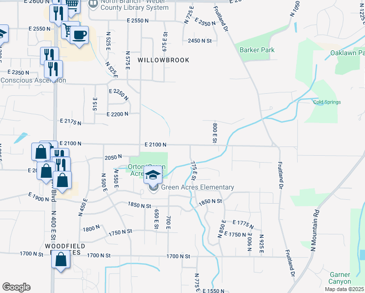 map of restaurants, bars, coffee shops, grocery stores, and more near 770 East 2100 North in North Ogden