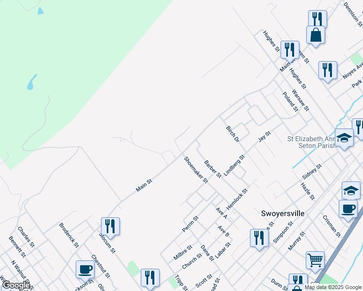 map of restaurants, bars, coffee shops, grocery stores, and more near 19 Grandville Dr in Swoyersville