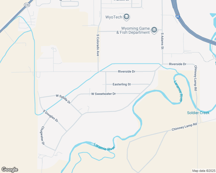 map of restaurants, bars, coffee shops, grocery stores, and more near 2081 Easterling Street in Laramie