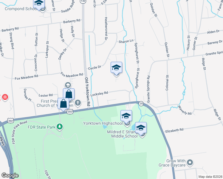 map of restaurants, bars, coffee shops, grocery stores, and more near 712 Locksley Road in Yorktown Heights