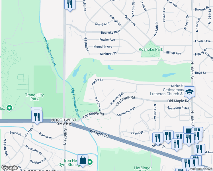 map of restaurants, bars, coffee shops, grocery stores, and more near 4041 North 116th Circle in Omaha