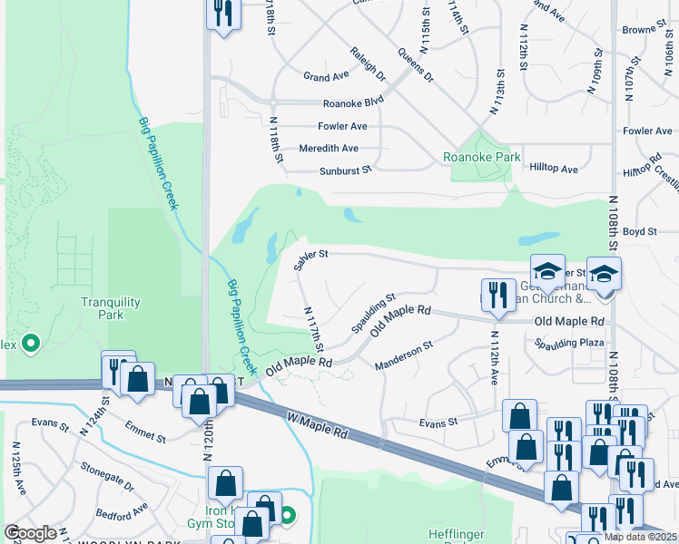 map of restaurants, bars, coffee shops, grocery stores, and more near 4041 North 116th Circle in Omaha