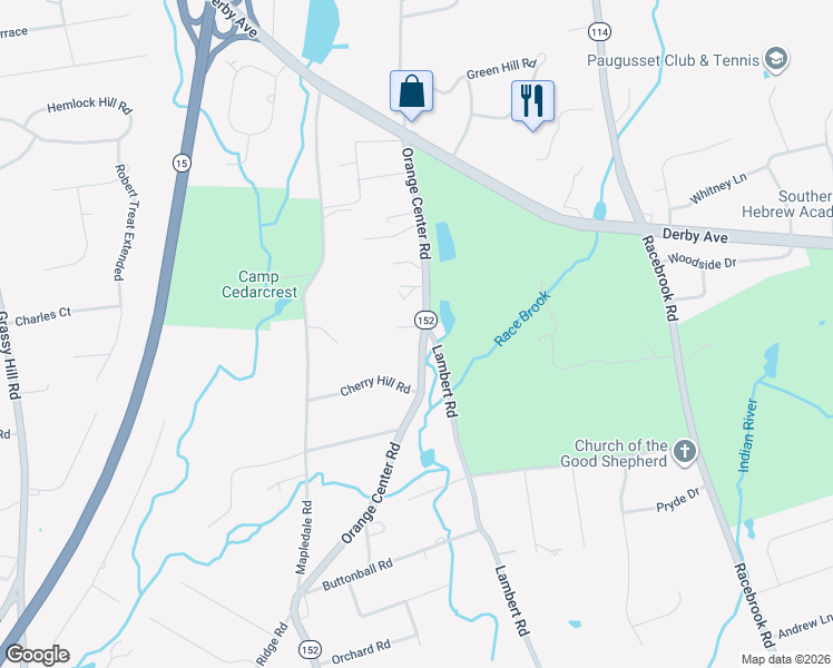 map of restaurants, bars, coffee shops, grocery stores, and more near 876 Orange Center Road in Orange