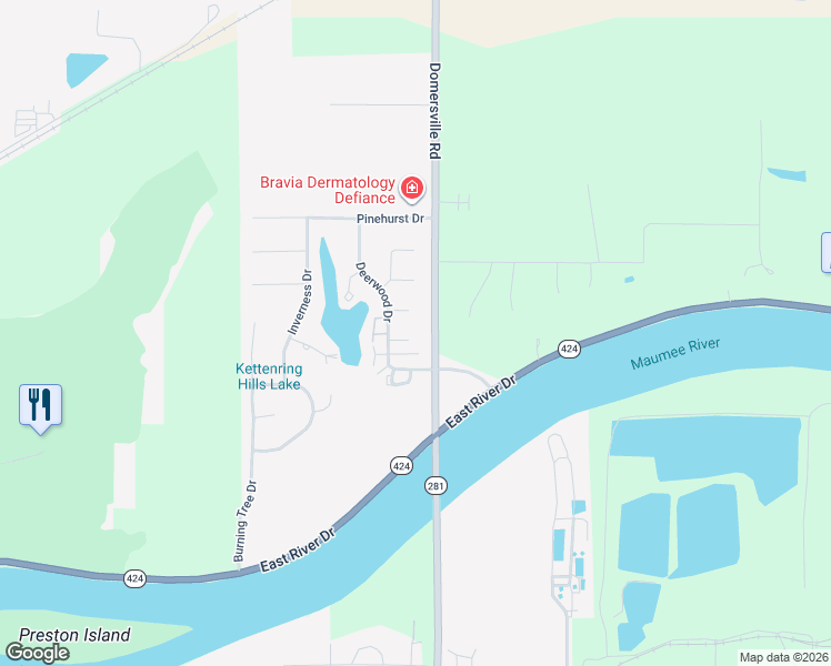 map of restaurants, bars, coffee shops, grocery stores, and more near 1520 Dublin Court in Defiance