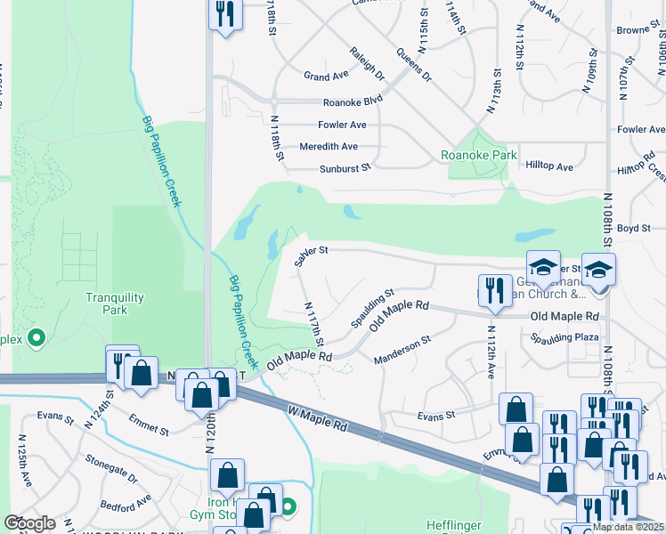 map of restaurants, bars, coffee shops, grocery stores, and more near 4041 North 116th Circle in Omaha