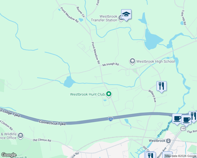 map of restaurants, bars, coffee shops, grocery stores, and more near 405 Pond Meadow Road in Westbrook