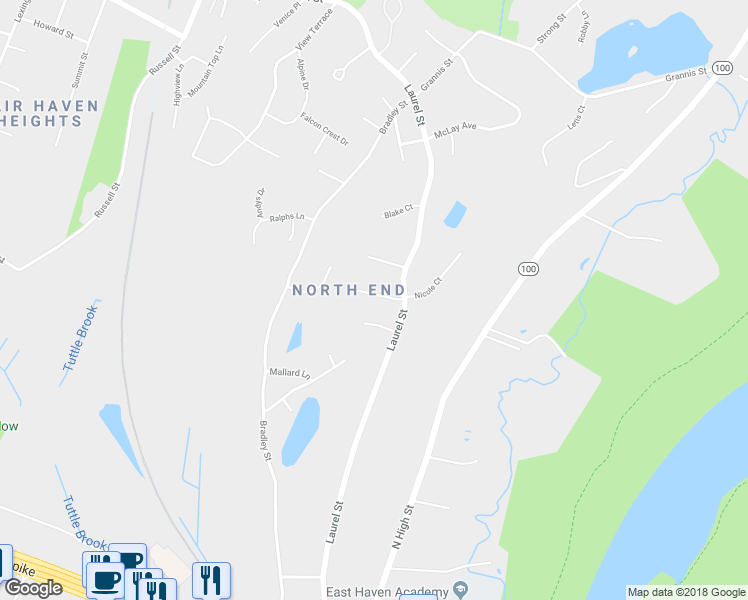 map of restaurants, bars, coffee shops, grocery stores, and more near 14 Eldred Drive in East Haven