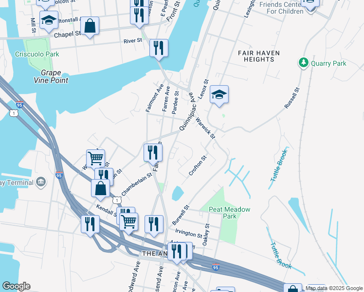 map of restaurants, bars, coffee shops, grocery stores, and more near 15 Judith Terrace in New Haven