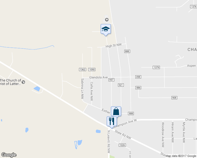 map of restaurants, bars, coffee shops, grocery stores, and more near 5189 Craig Avenue Northwest in Warren