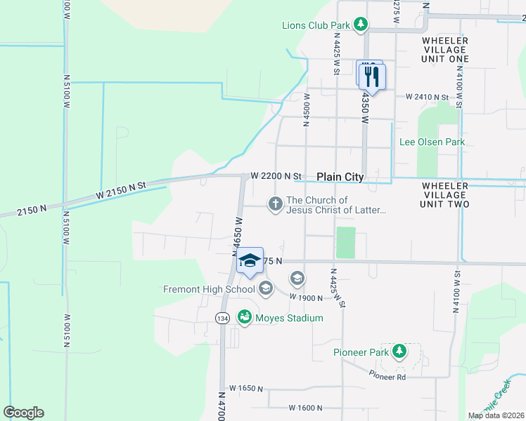 map of restaurants, bars, coffee shops, grocery stores, and more near 4585 West 2125 North in Ogden
