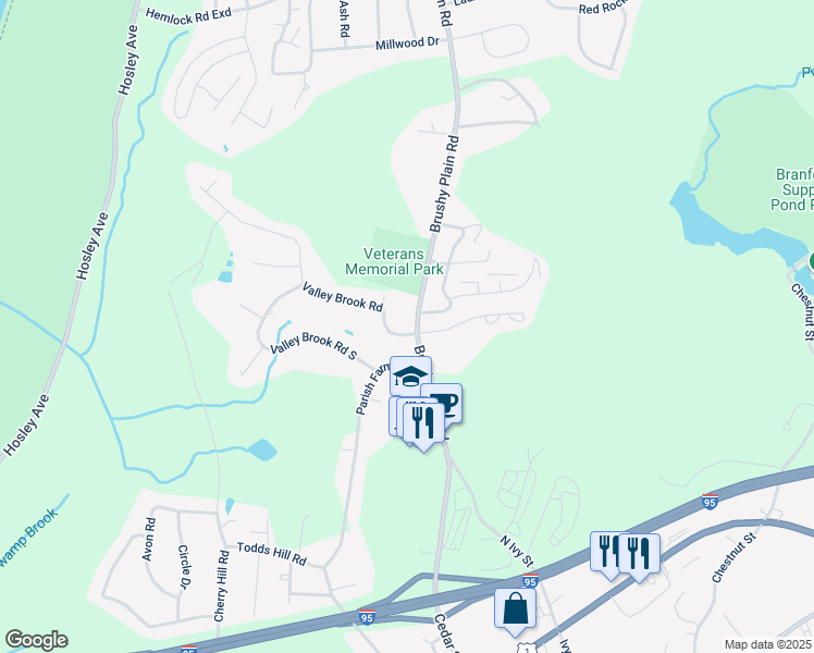 map of restaurants, bars, coffee shops, grocery stores, and more near 62 Brushy Plain Road in Branford