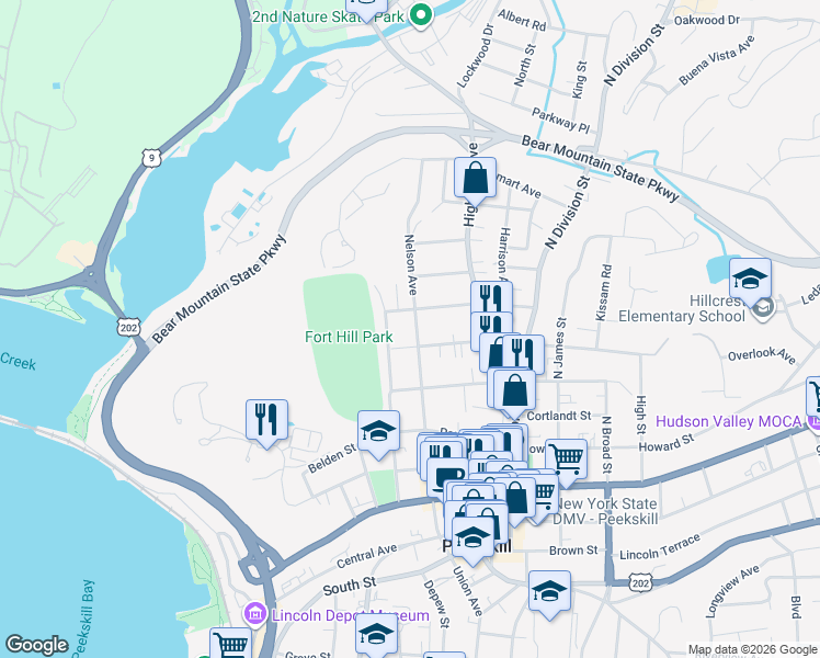 map of restaurants, bars, coffee shops, grocery stores, and more near 512 Nelson Avenue in Peekskill