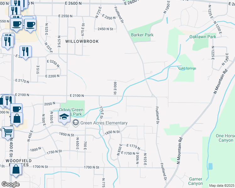 map of restaurants, bars, coffee shops, grocery stores, and more near 2112 North 800 East in North Ogden