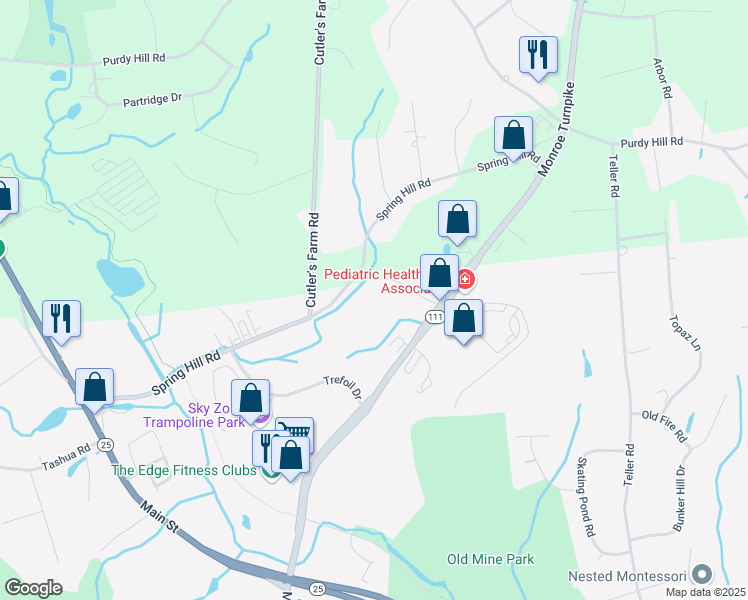 map of restaurants, bars, coffee shops, grocery stores, and more near 115 Technology Drive in Trumbull