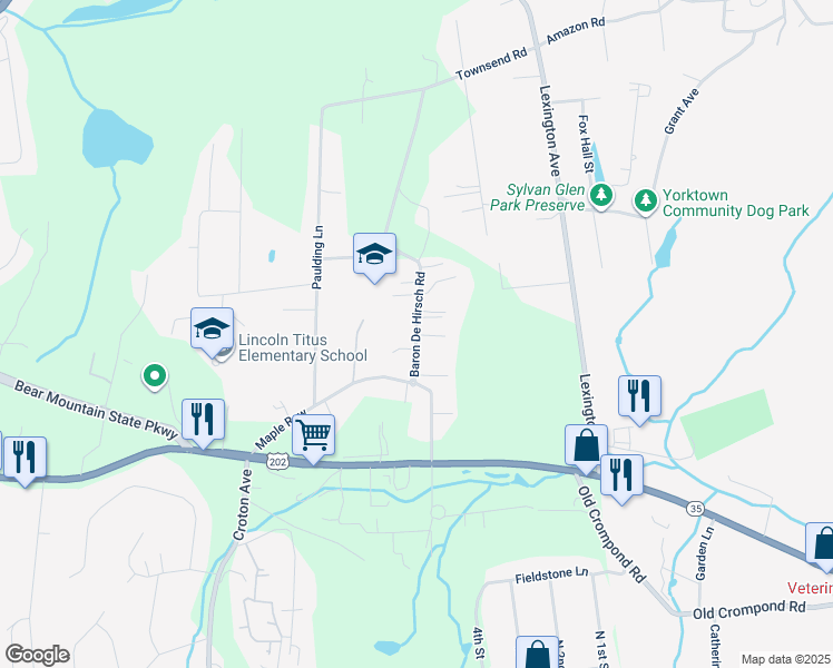 map of restaurants, bars, coffee shops, grocery stores, and more near 51 Baron De Hirsch Road in Crompond