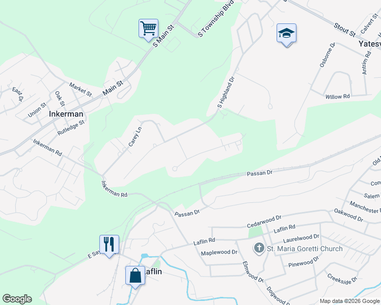 map of restaurants, bars, coffee shops, grocery stores, and more near 501 Charles Place in Luzerne County