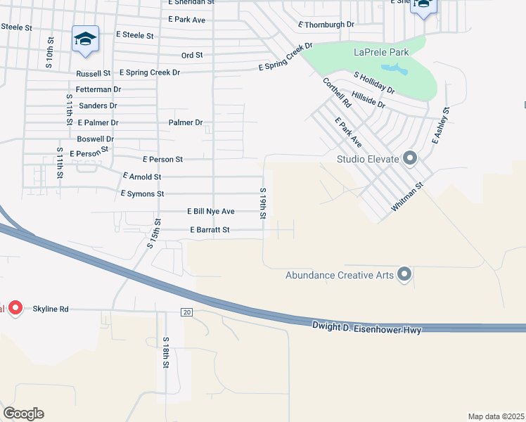 map of restaurants, bars, coffee shops, grocery stores, and more near 1901 South 19th Street in Laramie