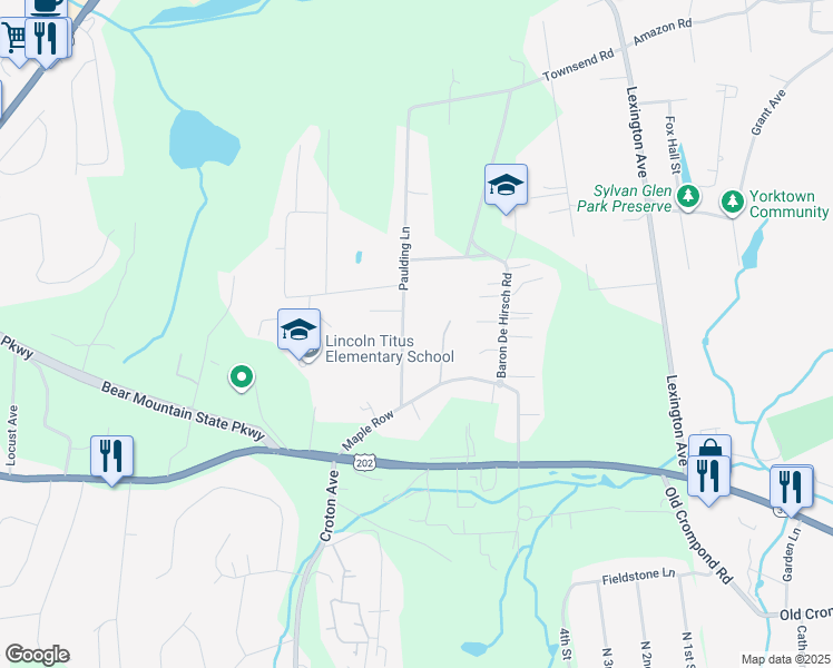 map of restaurants, bars, coffee shops, grocery stores, and more near 14 Paulding Lane in Crompond