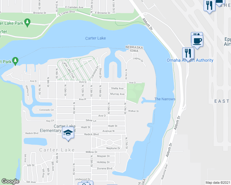 map of restaurants, bars, coffee shops, grocery stores, and more near 1516 Murray Avenue in Carter Lake
