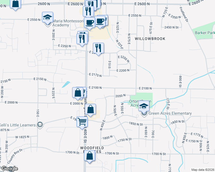 map of restaurants, bars, coffee shops, grocery stores, and more near 482 East 2100 North in Ogden