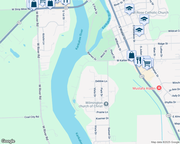 map of restaurants, bars, coffee shops, grocery stores, and more near 1100 Vista Drive in Wilmington