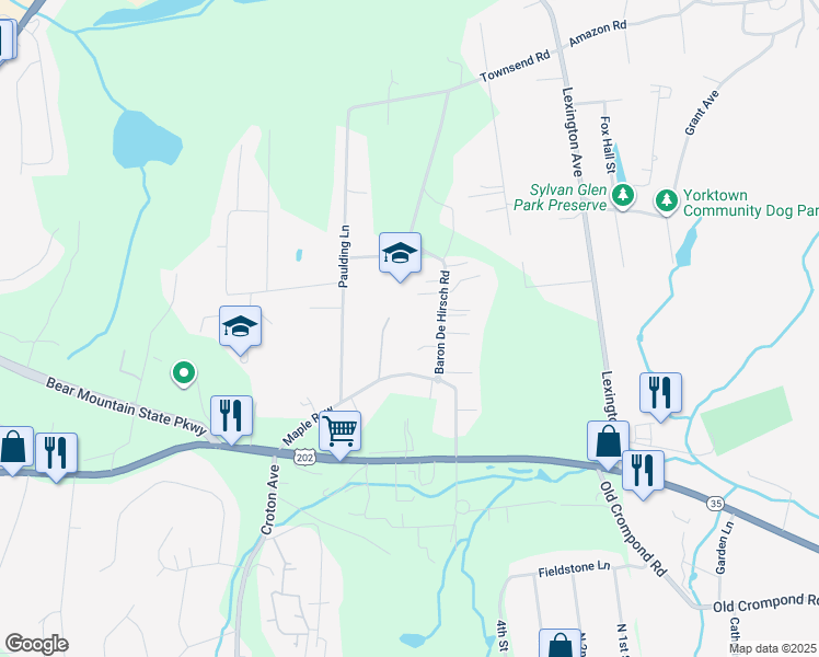 map of restaurants, bars, coffee shops, grocery stores, and more near 48 Baron De Hirsch Road in Crompond