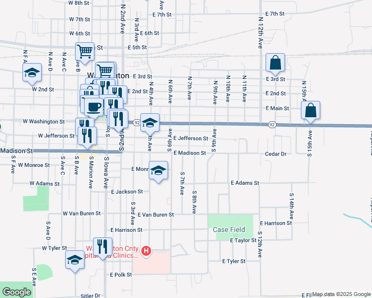 map of restaurants, bars, coffee shops, grocery stores, and more near 310 South 7th Avenue in Washington
