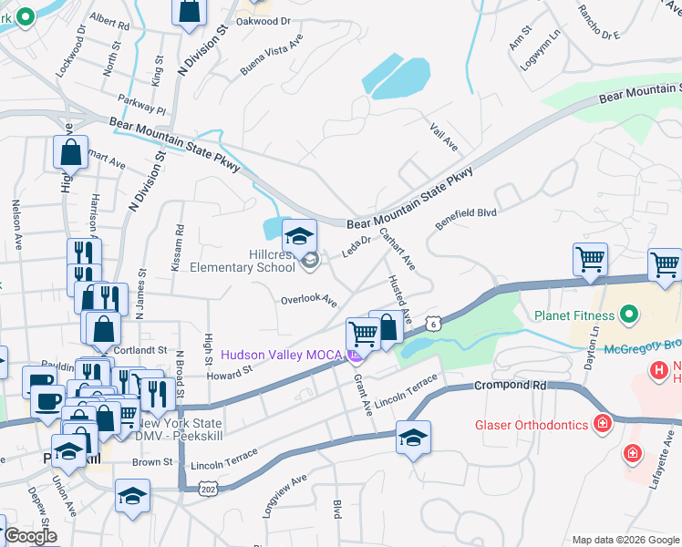 map of restaurants, bars, coffee shops, grocery stores, and more near 3 Horton Drive in Peekskill