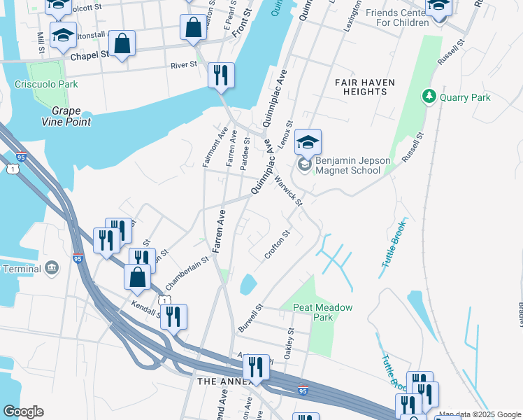 map of restaurants, bars, coffee shops, grocery stores, and more near 15 Judith Terrace in New Haven