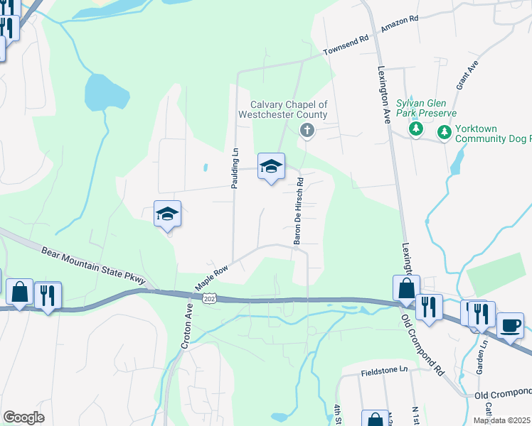 map of restaurants, bars, coffee shops, grocery stores, and more near 48 Baron De Hirsch Road in Crompond
