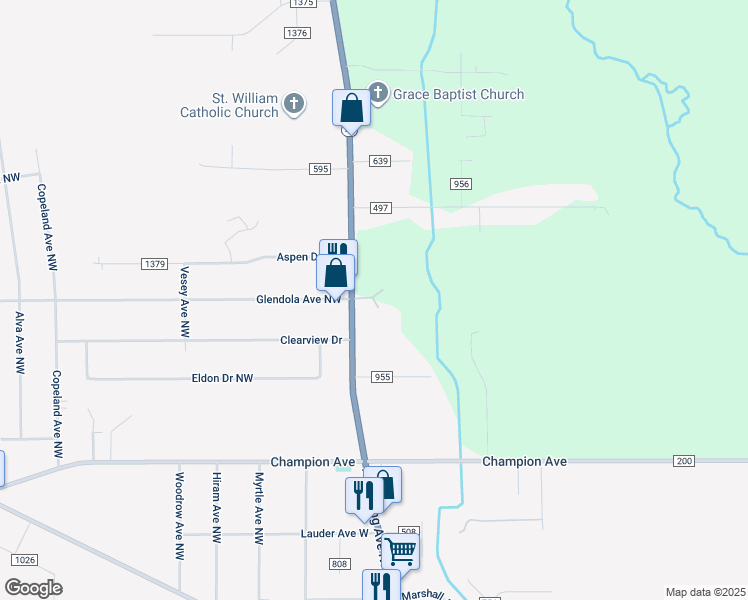 map of restaurants, bars, coffee shops, grocery stores, and more near 200 East Glendola Avenue in Warren
