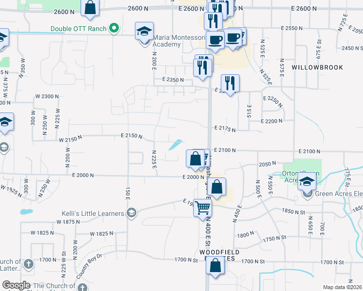 map of restaurants, bars, coffee shops, grocery stores, and more near 279 East 2150 North in North Ogden