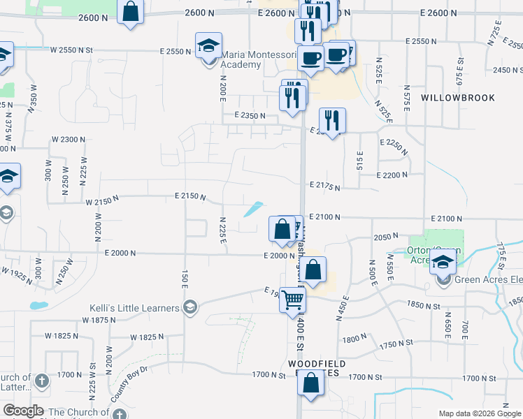 map of restaurants, bars, coffee shops, grocery stores, and more near 279 East 2150 North in North Ogden