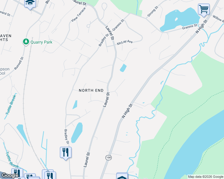 map of restaurants, bars, coffee shops, grocery stores, and more near 15 Eldred Drive in East Haven