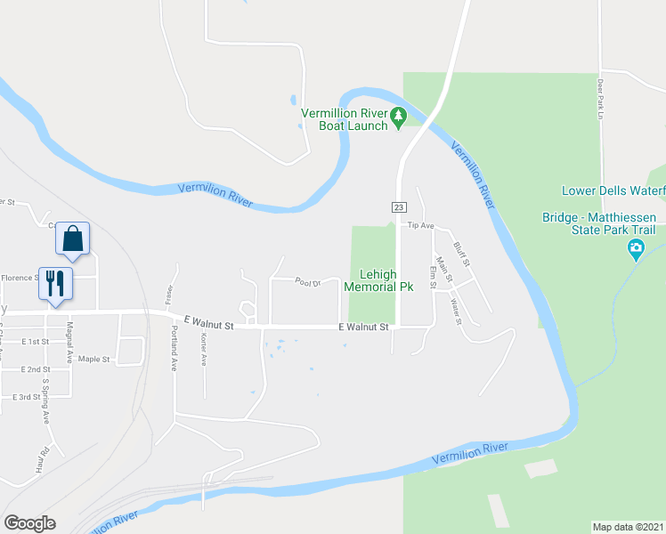 map of restaurants, bars, coffee shops, grocery stores, and more near 22 Lehigh Avenue in Oglesby
