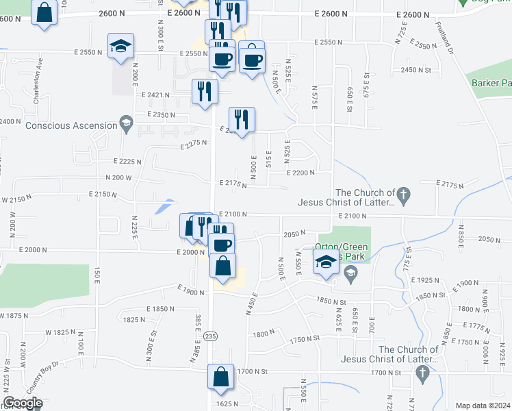 map of restaurants, bars, coffee shops, grocery stores, and more near 472 East 2100 North in North Ogden