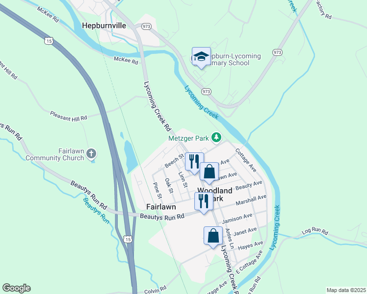 map of restaurants, bars, coffee shops, grocery stores, and more near 3725 Lycoming Creek Road in Cogan Station