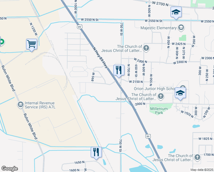 map of restaurants, bars, coffee shops, grocery stores, and more near 795 Willow Brook Lane in Ogden