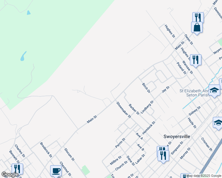map of restaurants, bars, coffee shops, grocery stores, and more near 18 Grandville Dr in Swoyersville