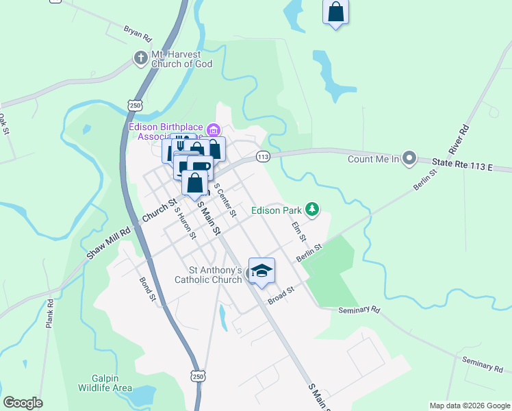 map of restaurants, bars, coffee shops, grocery stores, and more near 30 South Edison Drive in Milan