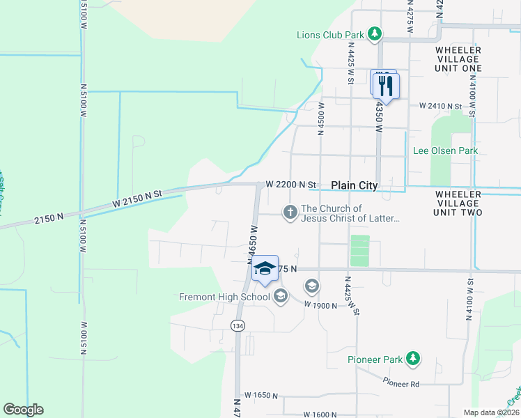 map of restaurants, bars, coffee shops, grocery stores, and more near 2130 North 4650 West in Ogden