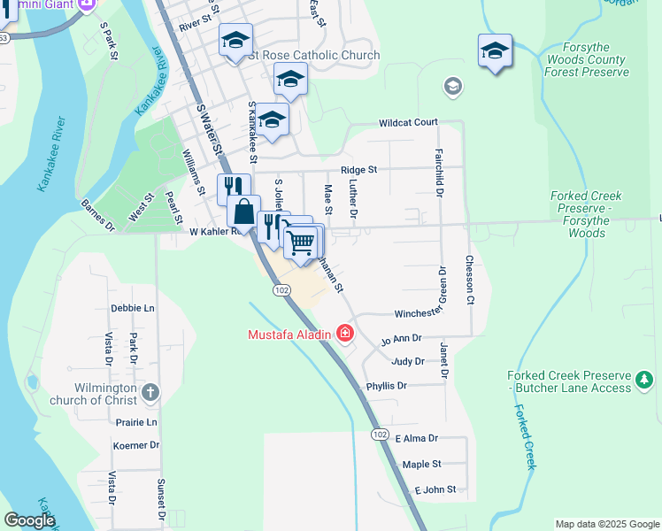map of restaurants, bars, coffee shops, grocery stores, and more near 1105 South Water Street in Wilmington