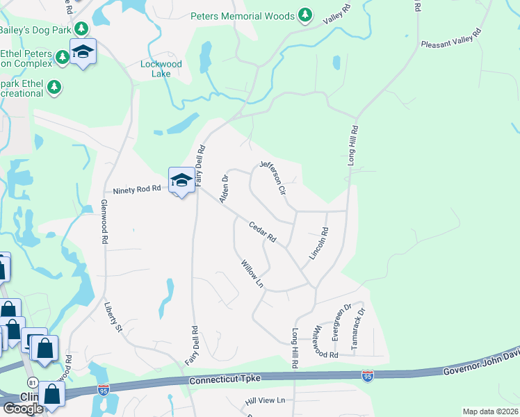 map of restaurants, bars, coffee shops, grocery stores, and more near 20 Cedar Road in Clinton
