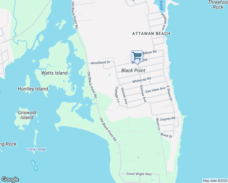 map of restaurants, bars, coffee shops, grocery stores, and more near 18 Cottage Lane in East Lyme
