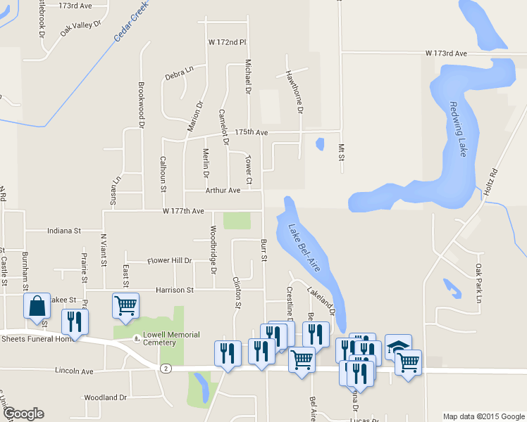 map of restaurants, bars, coffee shops, grocery stores, and more near 670 Burr Street in Lowell
