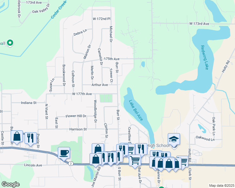 map of restaurants, bars, coffee shops, grocery stores, and more near 670 Burr Street in Lowell