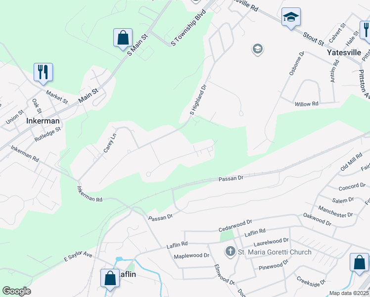map of restaurants, bars, coffee shops, grocery stores, and more near 510 Charles Place in Pittston