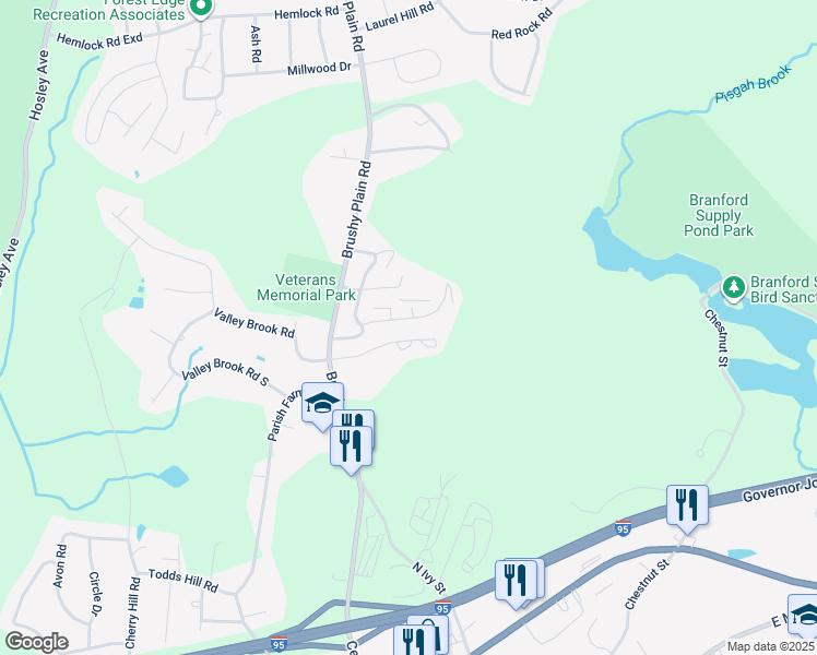 map of restaurants, bars, coffee shops, grocery stores, and more near 53 Brushy Plain Road in Branford